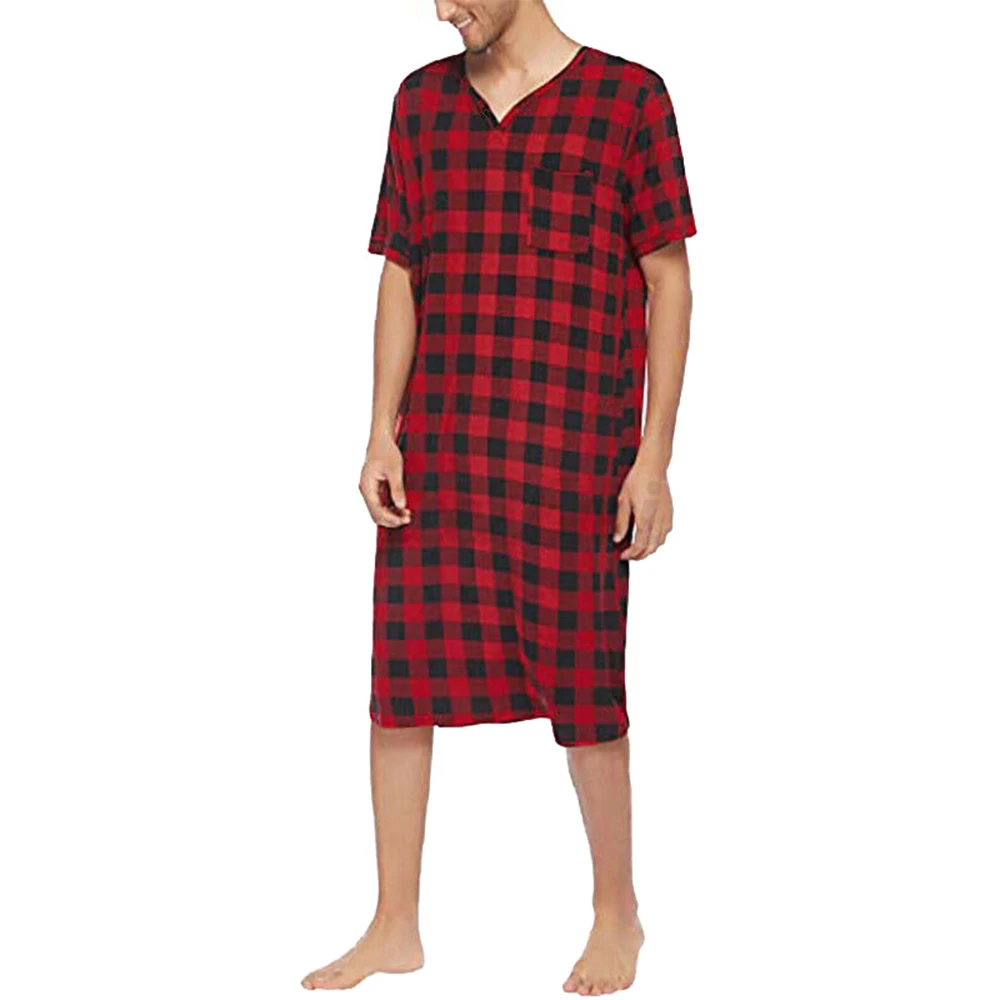 Rochie camasa Barbati camasa de Noapte Pijamale de Vara V Gât Topuri Casual Respirabil Confortabil Uzura Acasă L-3XL Zăbrele Imagine 3