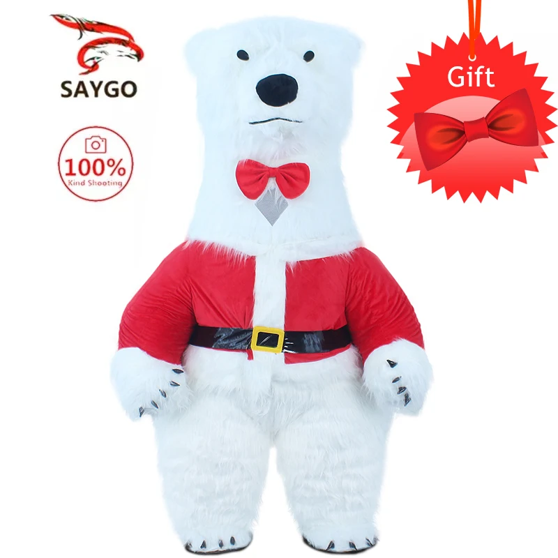 SAYGO Aer Gonflabil de Urs Polar Costum Mascota pentru Publicitate de Crăciun, Halloween Adult Fursuit Blană Costum de Carnaval Animale Imagine 0
