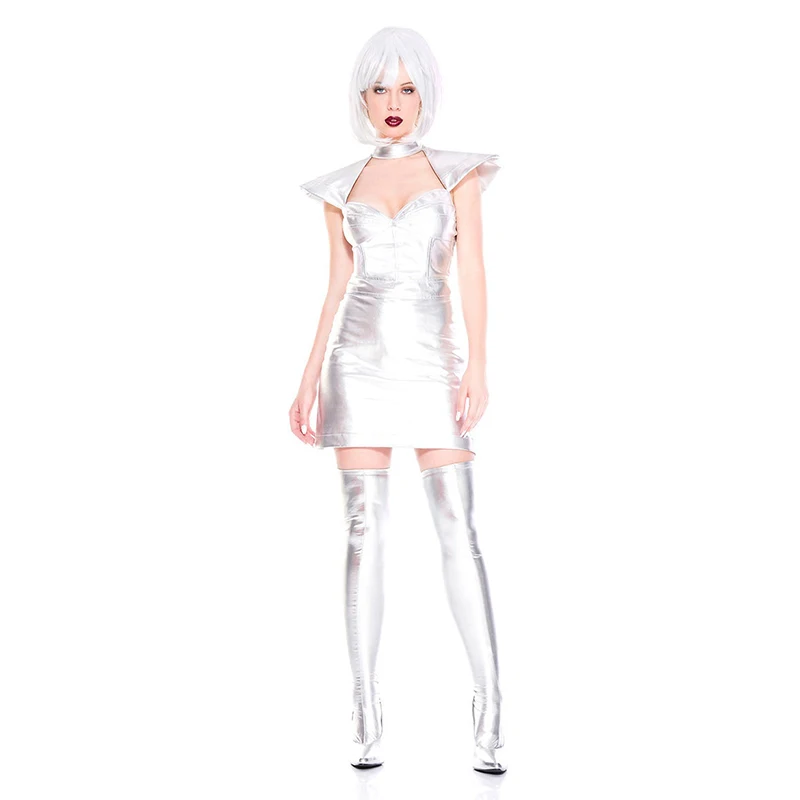 Spațiu De Argint Bodysuit Costum Halloween Femei Costum De Astronaut Argint Pilot Costume Cosplay Carnaval Rochie Elegantă De Petrecere Tinuta Imagine 0