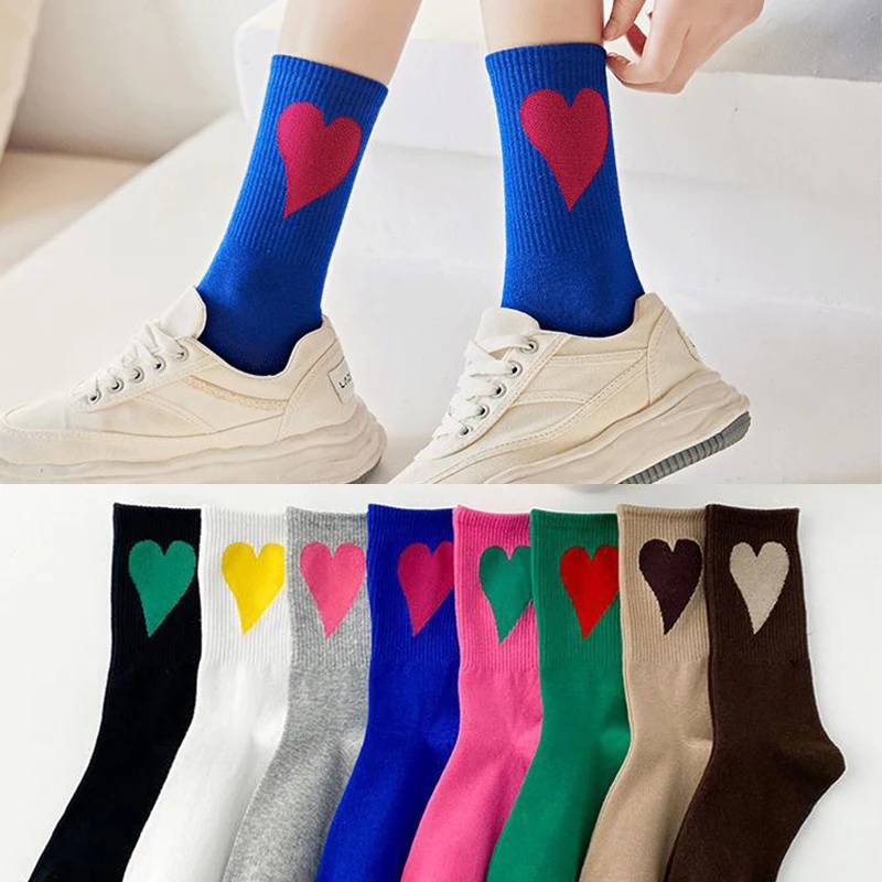Timp de Dragoste Drăguț Sosete pentru Femei Toamna Iarna Sosete de Bumbac Ține de Cald Șosete Design Colorat Inima Cupluri Ciorapi Hip Hop Ciorap Imagine 1