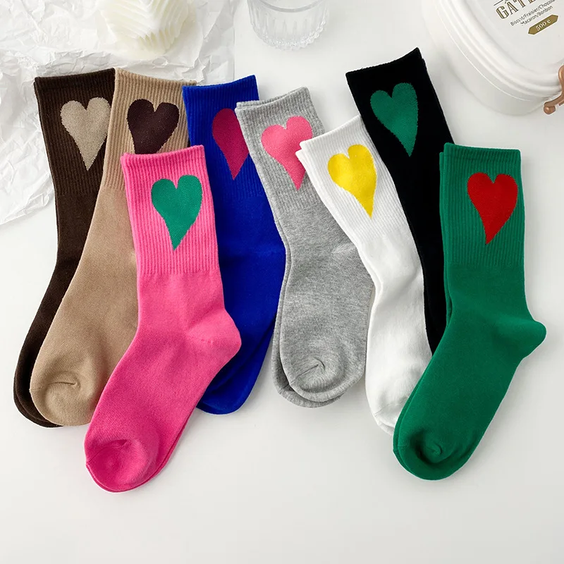 Timp de Dragoste Drăguț Sosete pentru Femei Toamna Iarna Sosete de Bumbac Ține de Cald Șosete Design Colorat Inima Cupluri Ciorapi Hip Hop Ciorap Imagine 4
